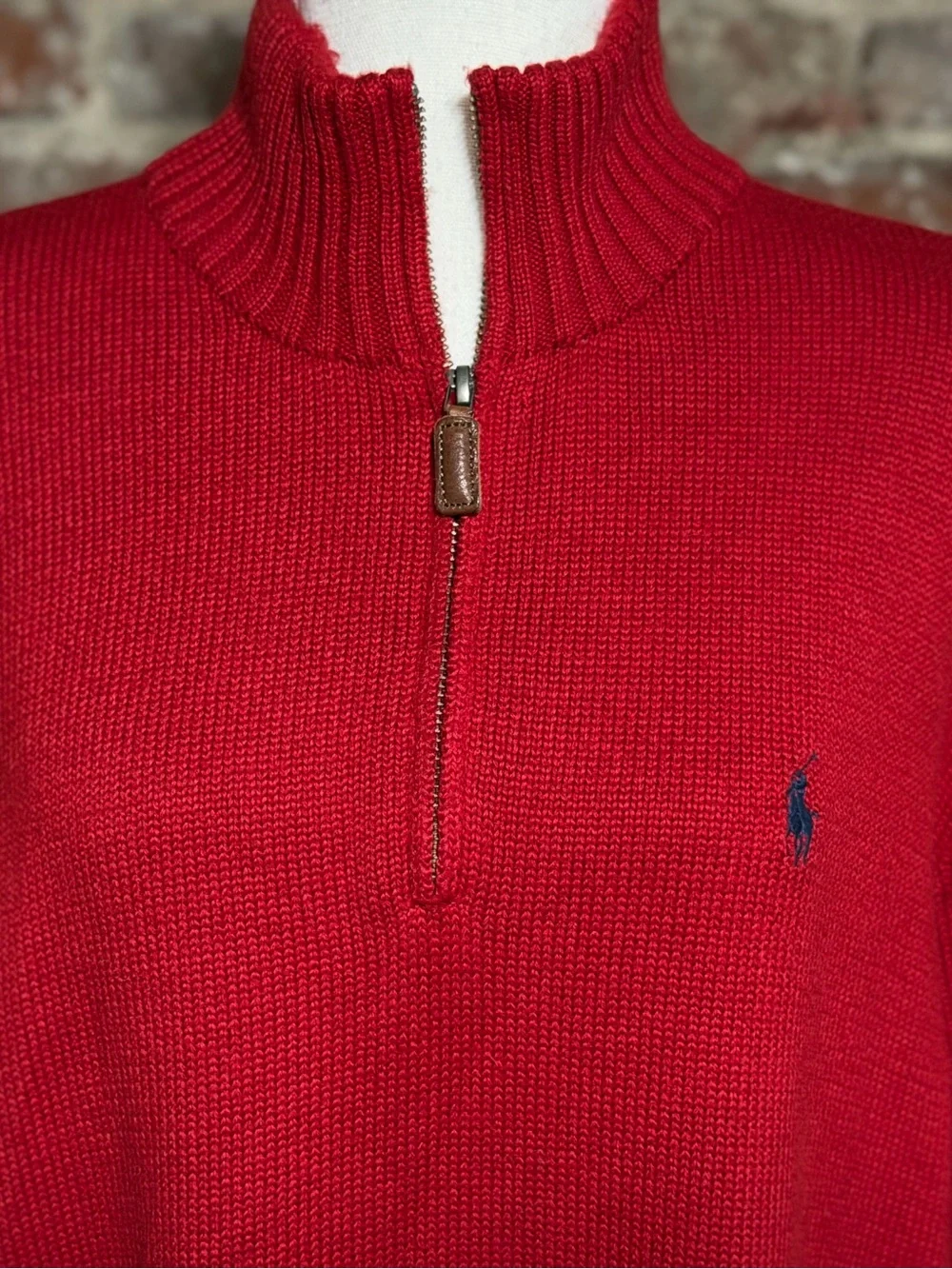 Ralph Lauren Red Half-Zip Knit Sweater with Polo Logo